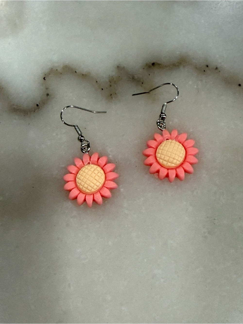 Sunflower Dangle Earrings Pink and Cream Handmade Floral Jewelry